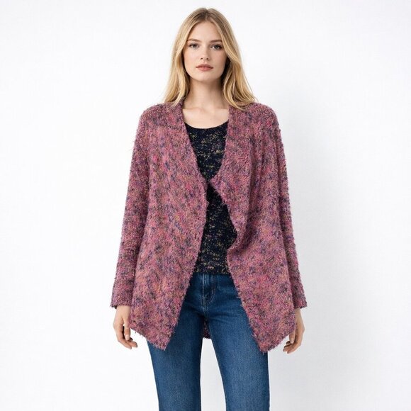 IRO Sweaters - IRO Malvina Textured Bouclé Open Cardigan Pink and Purple 16W #A1735